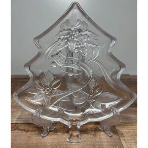 Vintage Mikasa Christmas Tree Shaped Clear Glass Decorative Plate Holiday Motif